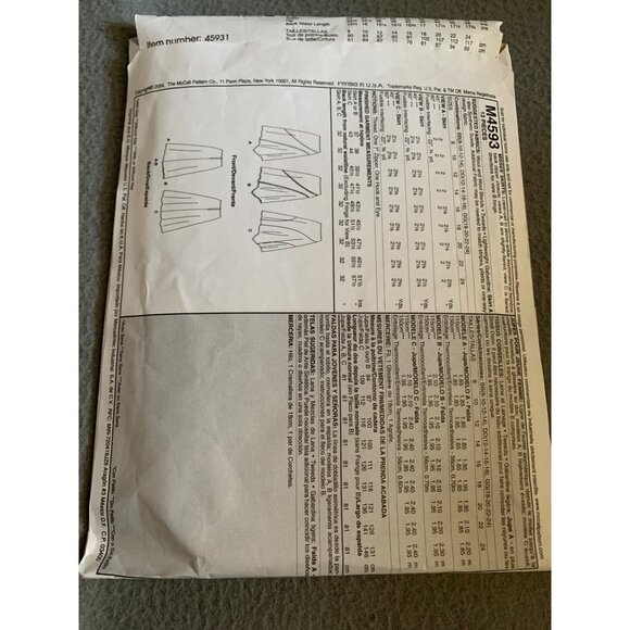 McCalls M4593 Womens Skirt Sewing Pattern Size 8-14 2004 - Picture 3 of 3